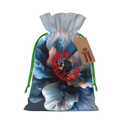 WXYBMDP 3D Flower Print Christmas Drawstring Bags Xmas Candy Bags Reusable Party Gifts Wrapping Bags