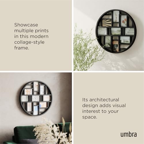 Umbra Luna Collage Picture Frame Holds Nine 4x6 Photos, Large 22-Inch Diameter, Black