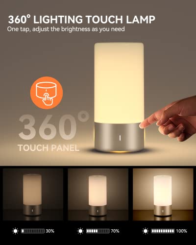 ROOTRO Table Lamp, [Advanced] Bedside Touch Control Lamp for Bedroom 3 Level Dimmable Warm White Lights with 256 RGB Color...