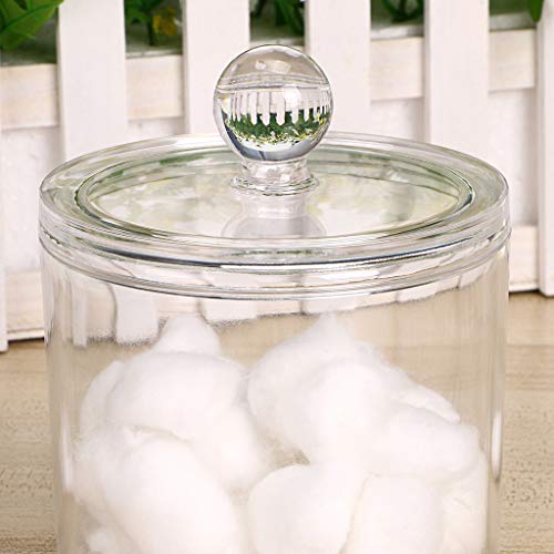 Hipiwe Cotton Ball and Swab Organizer with Lid Apothecary Acrylic Jar Makeup Qtip Organizer Bathroom Storage Canister Jar ...