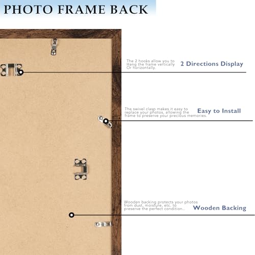 QOTIB 11x14 Picture Frame with 8x10 Mat Deep Brown, Display 8x10 with Mat or 11x14 Without Mat, Wood 11 by 14 Photo Frame,...