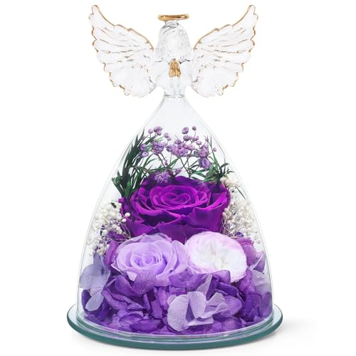 FIACO Gifts for Mom Women Birthday Preserved Rose in Glass Angel Figurine Forever Fresh Flower for Delivery, Mothers Day F...