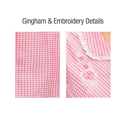 Collections Etc Gingham Robe with Floral Accents, Snap-Front Closure and Lace Trim