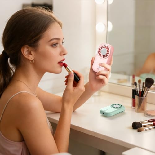 WHATOOK Mini Fan Small Portable Fans: Personal Makeup Handheld Fans USB Rechargeable, Lightweight Home Office Outdoor Trav...