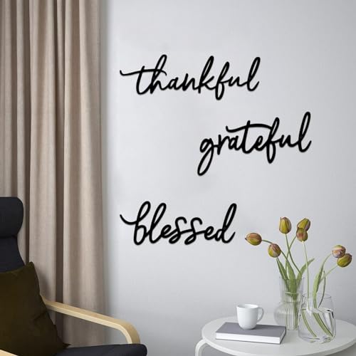 ESTART Thankful Grateful Blessed Letter Sign Metal Wall Decor, 3 Piece Black Letters Wall Art for Bathroom Bedroom Metal W...
