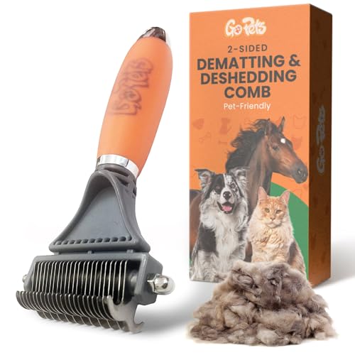 GoPets 2-in-1 Dematting Comb for Dogs, Pet Grooming Rake, Double-Sided Dog Brush for Shedding, Deshedding Brush for Cats, ...