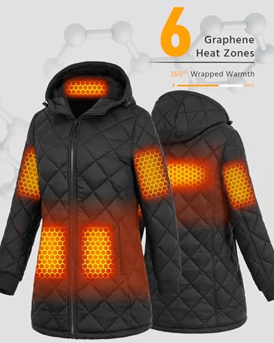 Wulcea Graphene Heated Jacket For Women 12V 18400mAh Fast Charge Large Capacity Battery