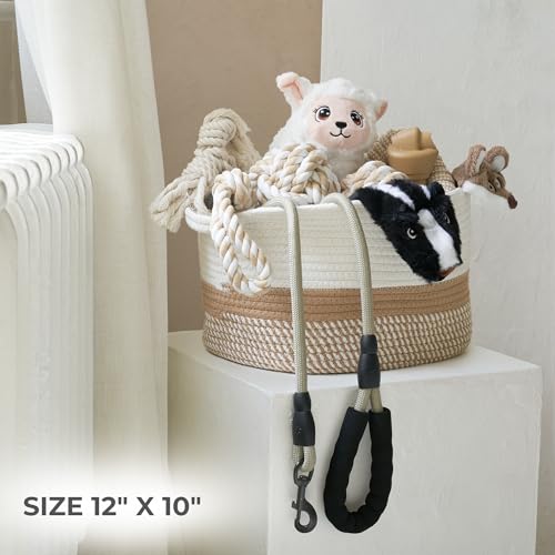 Stylish Cotton Rope Storage Basket For Dog Toys, Magazines or Books - The Perfect Woven Bin with Handles For Everyday Orga...