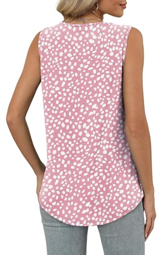 OFEEFAN Tank Top for Women Loose Fit Sleeveless Shirts V Neck Summer Clothes Ruched Women's Tees and Tanks Curved Hem