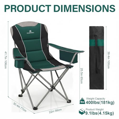 2 Pack Camping Chairs for Adults - Oversized Folding Lawn Chair with Angled Backrest,Heavy Duty 400lbs,Padded Camp Chairs ...