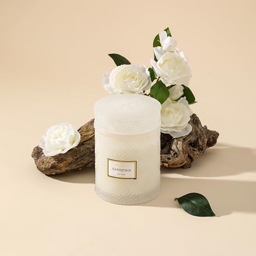 Gardenia Candle - White Floral Fragrance | 19 oz Large Soy Wax Candle in Embossed Glass Jar | Long Lasting Decorative Cand...
