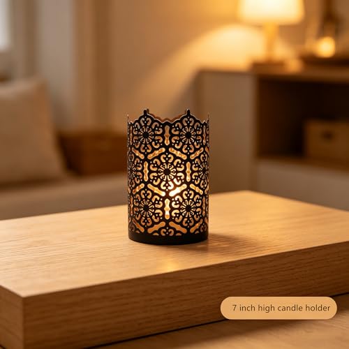 Hosley's Set of 2 Flower 7" High Cut Bronze Candle Holder & Lantern. Ideal for Use with Hosley Highly Scented Candles, Jar...