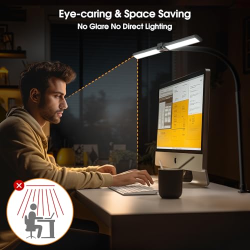 SIBRILLE LED Desk Lamp for Home Office - Dimmable Computer Desk Light with Clamp, Modern Architect Task Lamp with Color Ch...