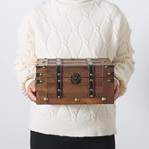 SLPR Alexander Small Wooden Treasure Chest - 11" x 7" x 5.5", Wood Storage Box with Hinged Lid, Decorative Trunk for Keeps...