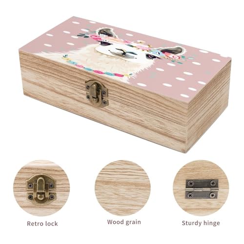 Ntyfur Alpaca Llama with Floral Crown Jewelry Box Wooden Rustic Keepsake Organizer with Front Clasp for Jewelry, Crafts & ...