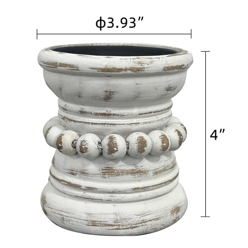 dwellington Farmhouse Rustic Wood Pillar Candle Holder, Decorative Beaded Candlestick Holder Stand for Home Décor, Gifts, ...