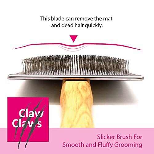 Claw Claws Pet Slicker Brush for Large Dogs, Wooden Handle with Stainless Steel Soft Pins, Gently Remove Tangled, Loose Un...