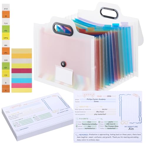 School Memory Box School Years Organizer Kit with 30 Writable Sheets Memory Book Photo Album Keepsake Box for Storing Memo...