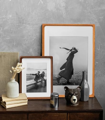 Gdfmsc 8x10 Picture Frame with Mat for 5x7/6x8, Natural Walnut Wood Handcrafted Rounded Corner with Real Glass, Vertical o...