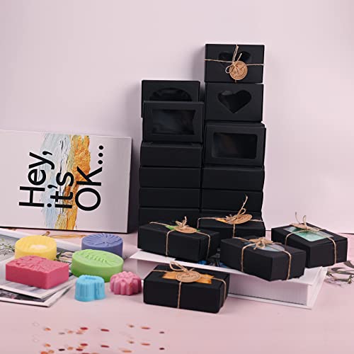 Moukiween 32 PCS Black Soap Boxes for Homemade Soap, 3.54 X 2.36 X 1.18 Inch Soap Packaging Gift boxes with Window, Small ...