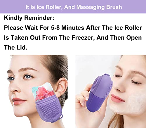 Reusable Cube Silicone Mold Ice Roller With Brush For Face Cold Therapy Facial Massage Roller (Purple)