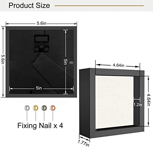 5x5 Shadow Box Picture Frame with Soft Linen Back - Metal Push Pins Included, Memory Box Display Case for Memorabilia Flow...