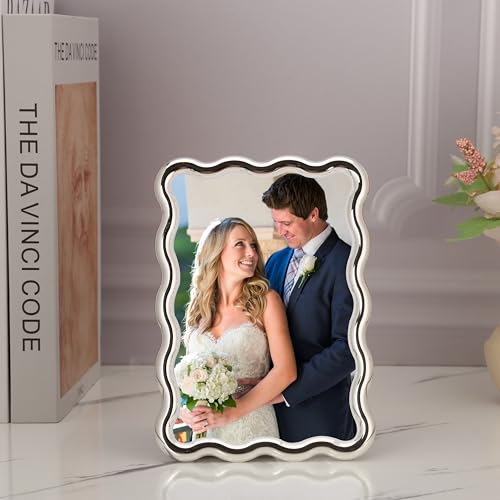 GorYeeFine 4x6'' Silver Heavy Duty Photo Frame,Wave Design High-End Zinc Alloy Picture Frames 6x4'',Fashionable Style fram...