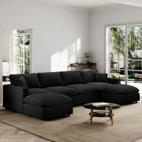 Gtilzria Modern Sectional Linen Couch for Living Room U-Shape Sofas,6 Seat Modular Cloud Sofas,Couches Cushion Covers Remo...