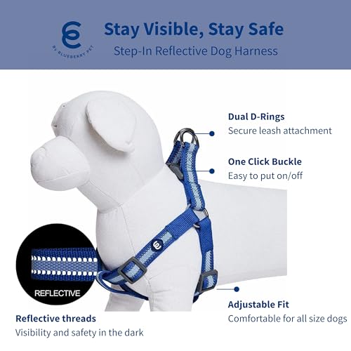 Blueberry Pet Essentials Reflective Back to Basics Matching Dog Harness and Leash Set, Navy Blue, Adjustable Harness with ...