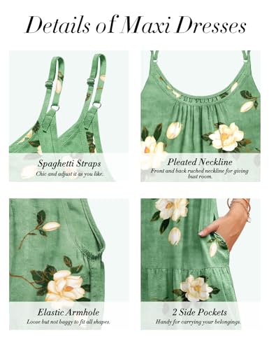 YESNO Summer Bohemian Floral Dresses for Women Spaghetti Straps Maxi Dress Casual Flowy Dresses with Pockets ES0