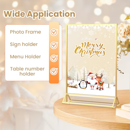 YOAEAILY Acrylic Sign Holder 8.5X11 Gold Frames Double-Sided Gold Picture Frames Flyer Holder for Menu Holder Wedding Tabl...