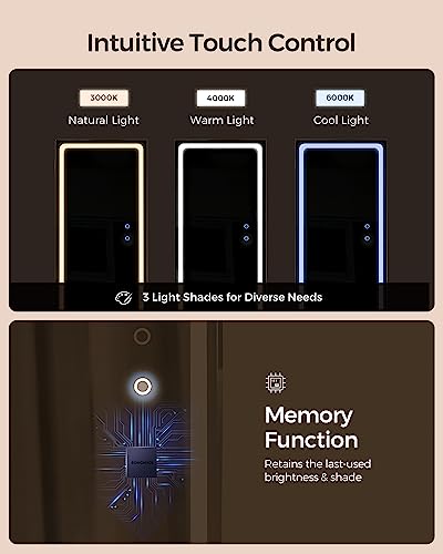 SONGMICS LED Jewelry Cabinet Standing, Lockable Armoire With Full-Length Mirror and Adjustable Lights, Space-Saving Organi...