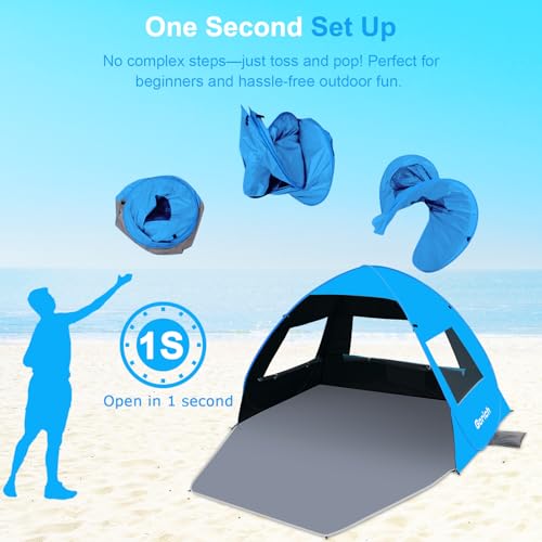 Gorich Easy Pop Up Beach Tent for 3-4 Person, UPF 50+ UV Protection Beach Umbrella Sun Shelter, Portable Lightweight Shade...