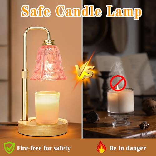 Candle Warmer Lamp with Timer Dimmer, Adjustable Height Pink Tulip Candle Wax Warmer, Christmas Birthday Gift for Mom Wome...