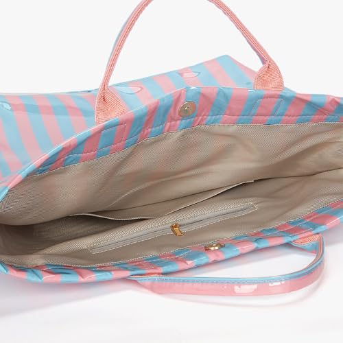 Lushandy Striped PVC Tote Bag for Women, Waterproof Plastic Tote Bag for Beach Pool Large Top Handle Travel Hobo Handbag