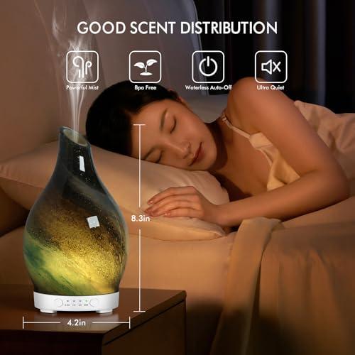 Essential Oil Diffuser 150ML Glass Aromatherapy Diffuser with 4 Timer Settings & 7 Color Changing Lights, Auto Shut-Off, U...