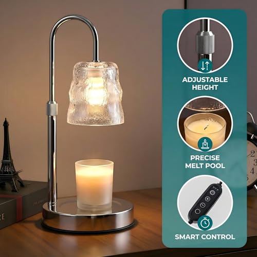 Candle Warmer Lamp with Timer & Dimmable,Candle Lamp Warmer with Ice-cracked Glass Shade,Gifts for Women valentine’s day, ...