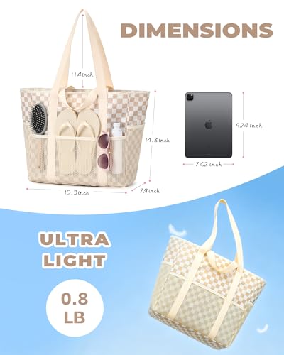 WOOMADA Large Mesh Beach Tote -Tote Bag for Towels & Vacation Essentials
