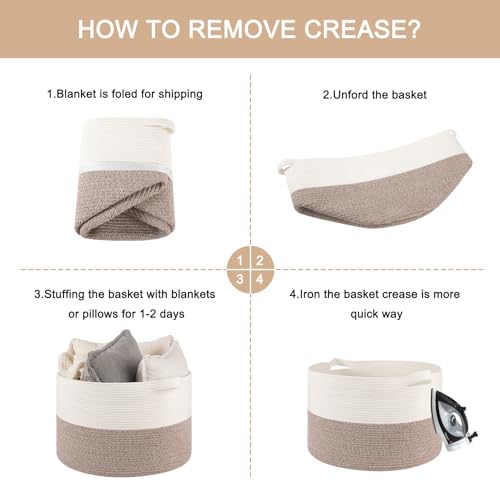 OIAHOMY 90L XXXLarge Blanket Basket for Living Room, 21.7" x 13.8" Woven Cotton Rope Laundry Basket for Organizing Pillow...