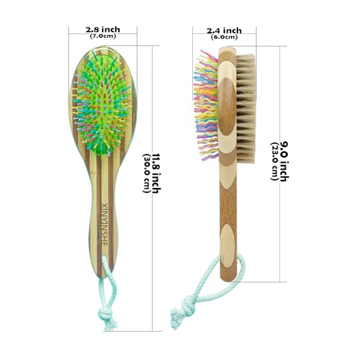2-in-1 Double Sided Dog Brush for Shedding - Cat Brush with Real Boar Bristle & Pins, Bamboo Handle Pet Grooming Brush for...