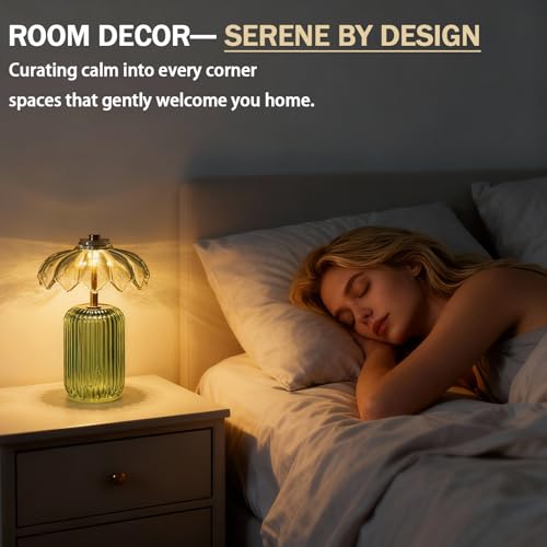 MJ PREMIER Cordless Lamp, Battery Operated Lamp with Timer, Crystal Glass Flower Lampshade, Small Table Lamps, Decorative ...