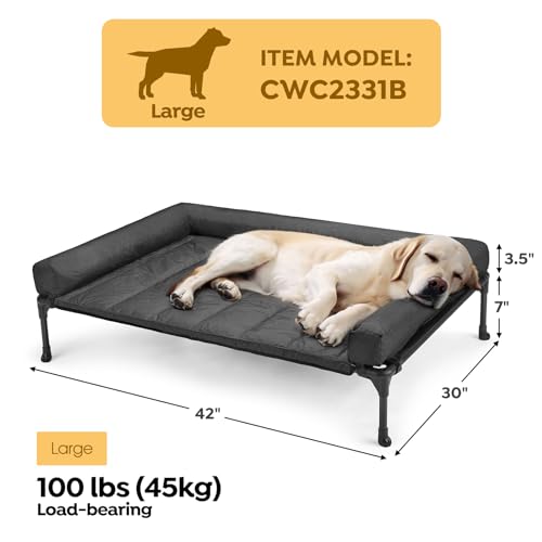 Veehoo Cooling Elevated Dog Bed Add Removable Waterproof Bolster Cushion Mat, Raised Pet Cot with Breathable Teslin Mesh, ...