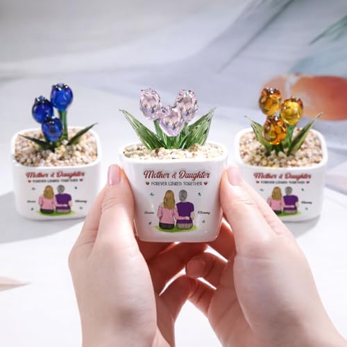 Wrappiness Glass Everlasting Tulips Pot for Women - Personalized Gifts - Glass Flowers Decor, Birthday Gift for Daughter f...