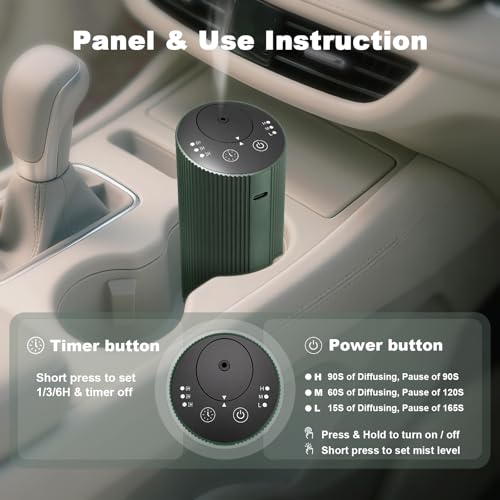 Waterless Essential Oil Diffuser with 4 Timer (1/3/6H & Off) & 3 Mist(L/M/H), Air Scent Diffuser for Home Car Office, Rech...
