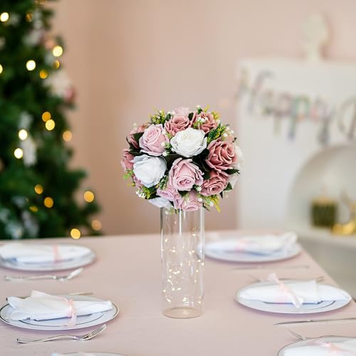 BLOSMON Dusty Rose Flowers Centerpieces: 10 Pieces Pink Roses Artificial Flower Balls for Wedding Dinning Table - Fake Sil...