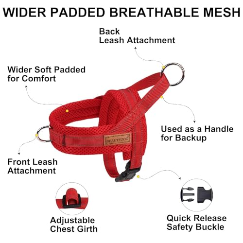 BEAUTYZOO No Pull Dog Harness Medium Sized Dog, Breathable Mesh Padded Dog Harness and Leash Set, Adjustable Reflective Es...