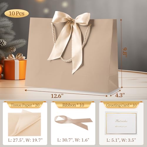 PASEOTA 12.6" Gift Bags Bulk, 10 Pcs Gift Bags with 20 Tissue Paper 10 Greeting Cards, Luxury Bag with Handles for Wedding...