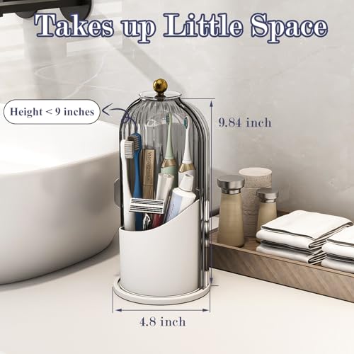 Zufudo Dustproof Toothbrush Holders with Cover, Rotating Electric Toothbrush and Toothpaste Holder for Bathroom Counterto...