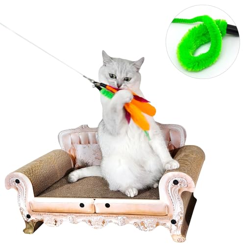 miwoowim Cat Toys Interactive for Indoor Cats, 2PCS Ultra-Long Teaser(50"+38")+9PCS Da Bird Feather Refills, Fishing Pole ...