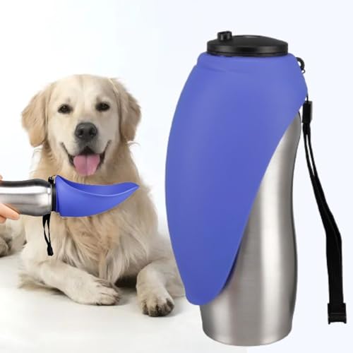Portable Dog Water Bottle, 24 oz, Stainless Steel, Convenient Pet Water Dispenser, Collapsible Travel Bowl, Walking, Hikin...